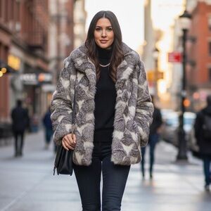 Vintage 70s Golden Swallow 70s White Rabbit Fur Coat Elegant Collar S/M